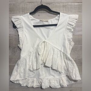 Elegant White Lace Ruffle Top